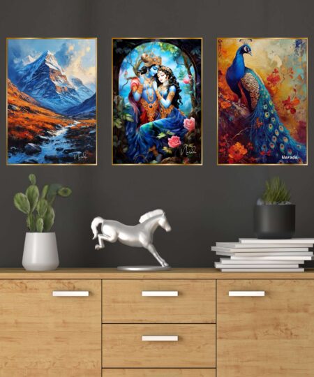 Set of Three Wall Paintings for Wall Dacoration Golden Framed Wall Paintings for Living Room & Bedroom Wall Art for Home Decoration & Office Wall Décor (18x12 inch CH-GD3-1)